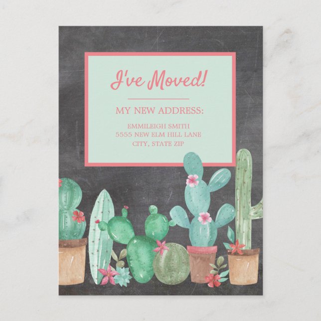 Postal Cactus Floral Pizarra Cambio de Dirección (Anverso)