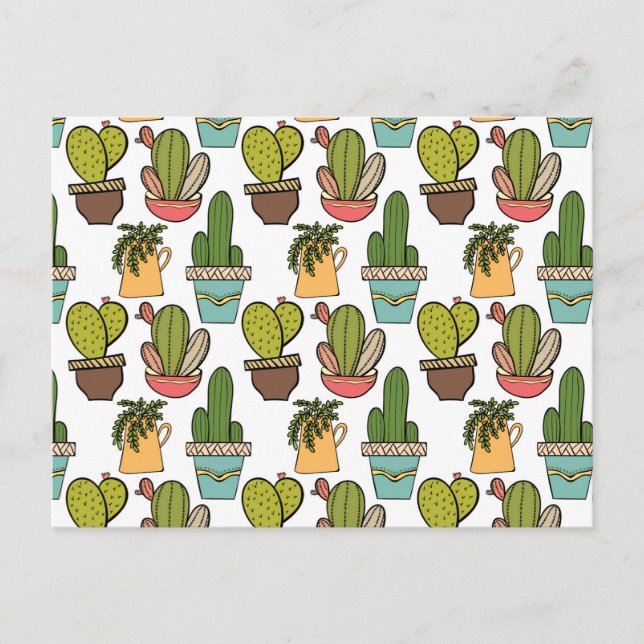 Postal Cactus interior y Suculentos en el patrón de ollas (Anverso)