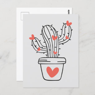 Postal Cactus lindo con corazones en verde