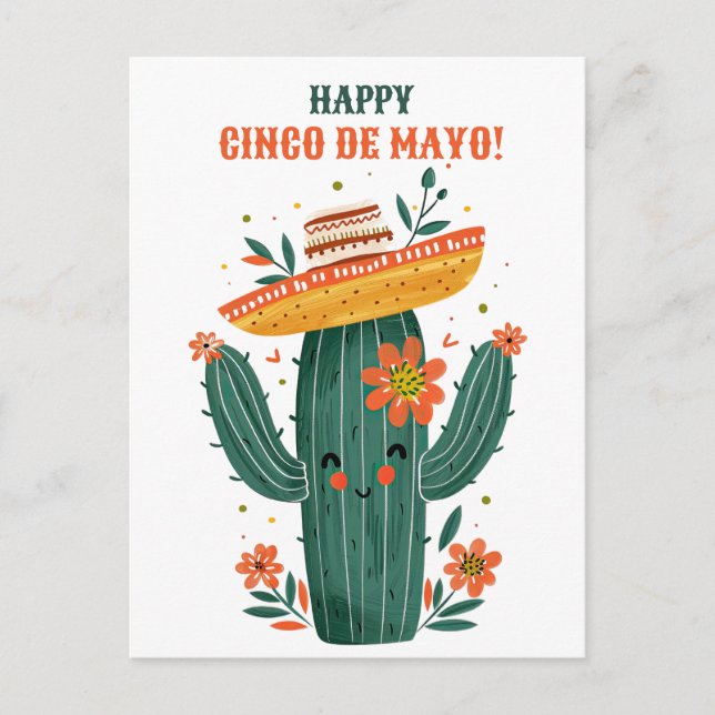 Postal Cactus mexicanos felices cinco de mayo (Anverso)