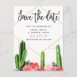 Postal Cactus moderno, exitoso y floral Guardar la fecha