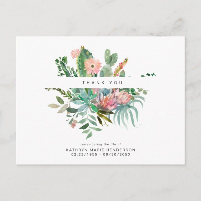 Postal Cactus Pérdida Funeral de Vida Gracias Postcard (Anverso)
