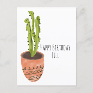 Postal Cactus Planta Terracotta Mano Dibujada Cumpleaños