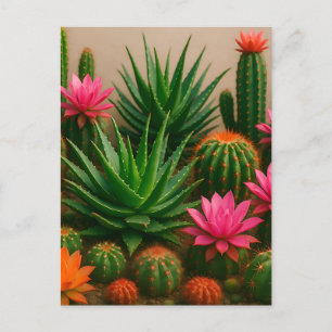 Postal Cactus Suculento Florido Vibrante Desierto