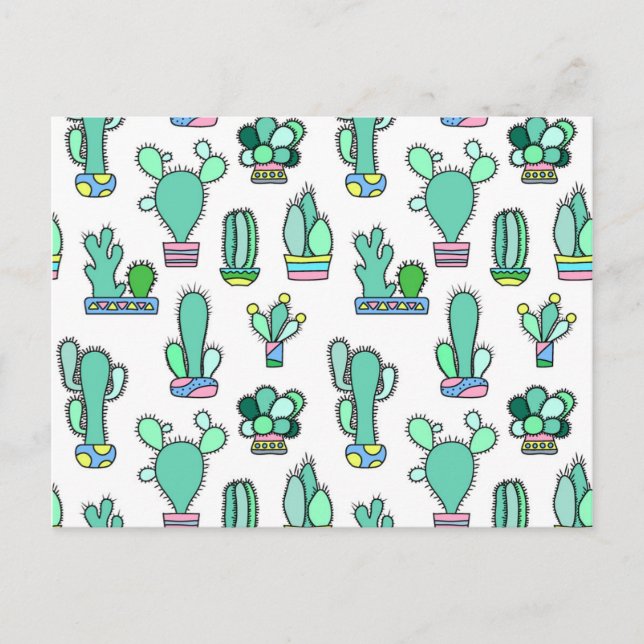 Postal Cactus verde de menta y patrón de planta suculento (Anverso)