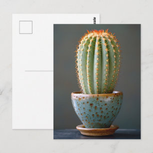 Postal Cactus verde en una maceta cerámica turquesa Fotog