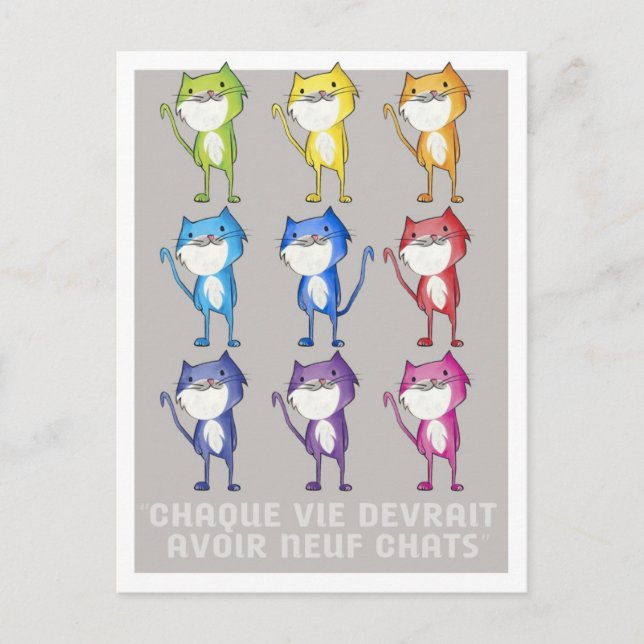 Postal Cada vida debería tener nueve gatos (Anverso)