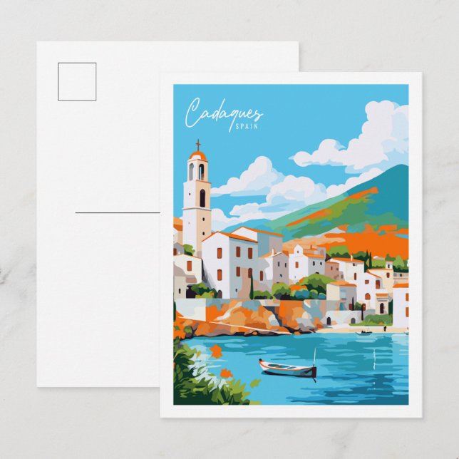 Postal Cadaqués España vintage ilustracion (Anverso / Reverso)