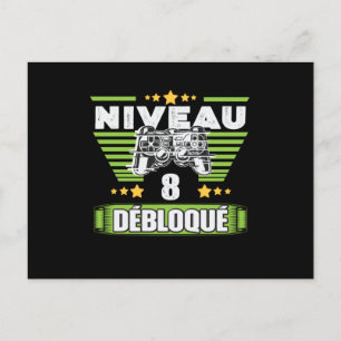 Postal Cadeau 8 ans Anniversario Gamer Niveau 8 Débloqué
