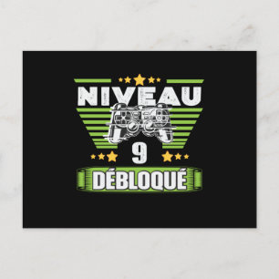 Postal Cadeau 9 ans Anniversario Gamer Niveau 9 Débloqué