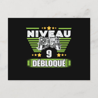 Postal Cadeau 9 ans Anniversario Gamer Niveau 9 Débloqué