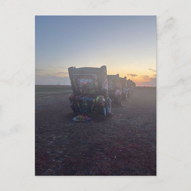 Postal Cadillac Ranch al atardecer (Anverso)