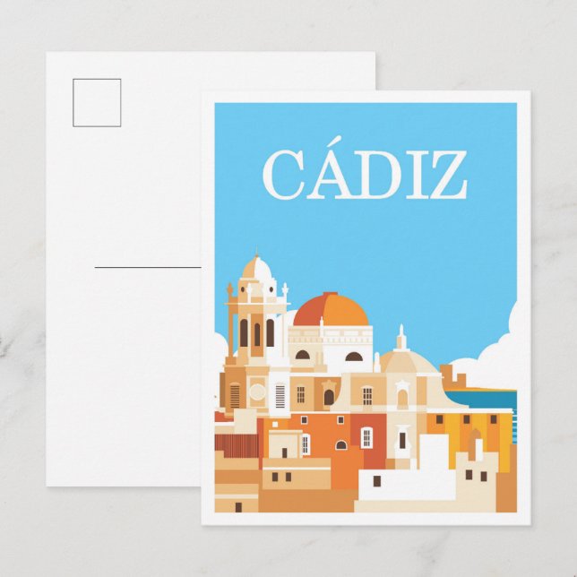 Postal Cádiz España Ilustracion de Viajes de Arte (Anverso / Reverso)