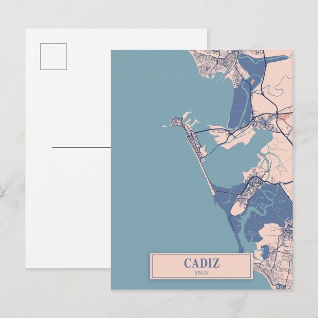 Postal Cádiz España Mapa de la Ciudad Ventosa Viajes (Anverso / Reverso)