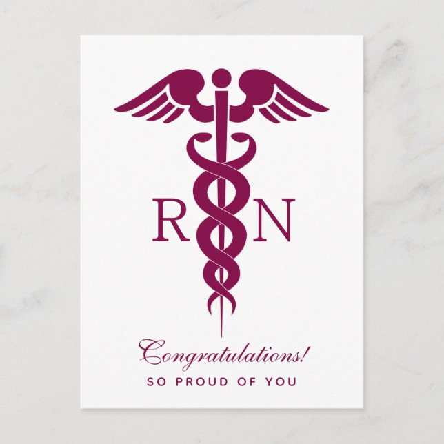 Postal Caduceo de enfermera rojo símbolo médico (Anverso)