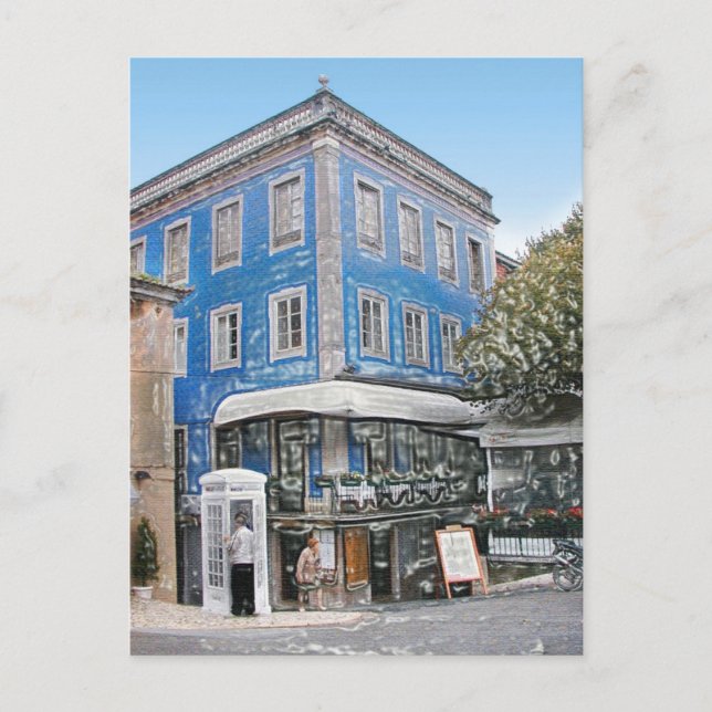 Postal Café azul en la esquina (Anverso)