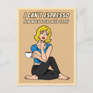 Postal Café con estilo retro divertido Yoga Humor Arte Po