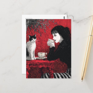 Postal Café con un gato