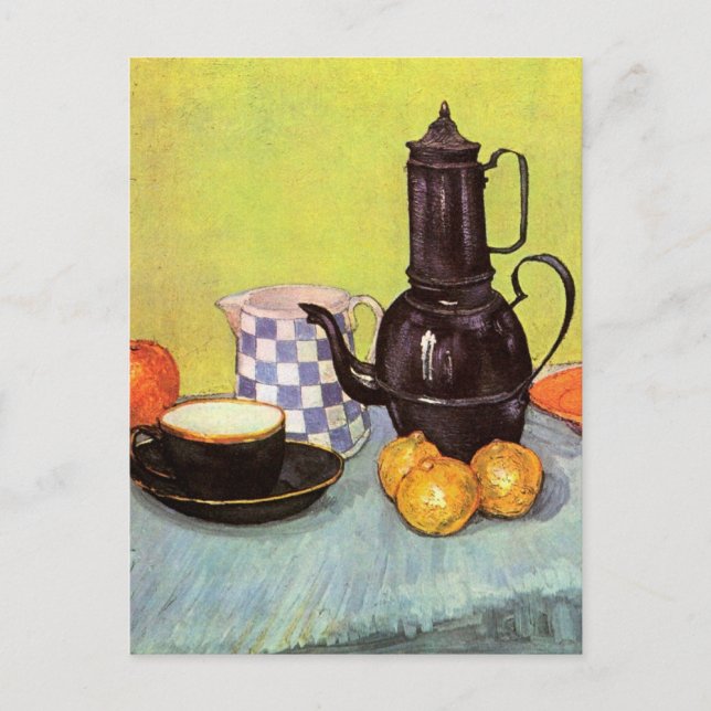 Postal Café de esmalte azul por Vincent van Gogh (Anverso)