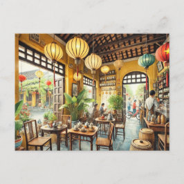 Postal Cafe en Hoi An Vietnam Watercolor Painting