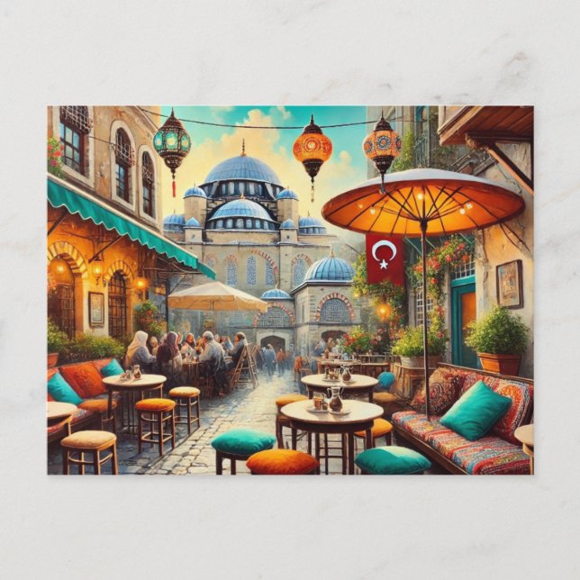 Postal Cafe en la pintura acuática de Estambul (Anverso)