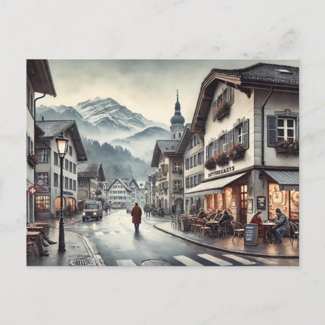 Postal Café en la Suiza Interlaken (Anverso)