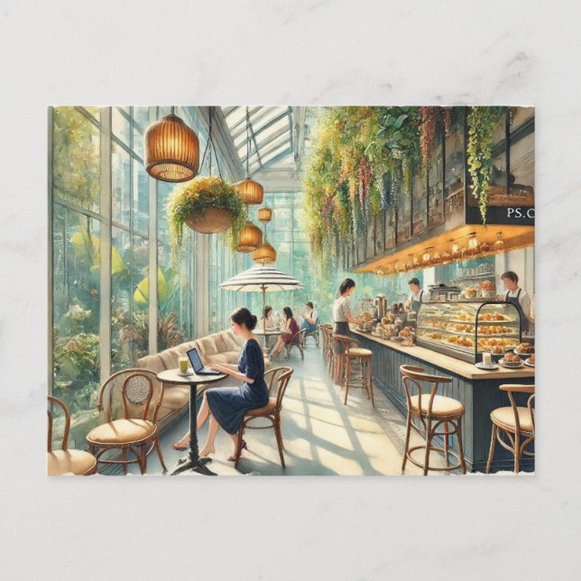 Postal Cafe en Singapore Watercolor Painting (Anverso)