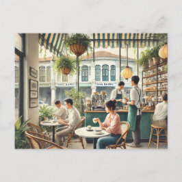 Postal Cafe en Singapore Watercolor Painting
