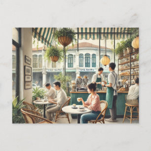 Postal Cafe en Singapore Watercolor Painting