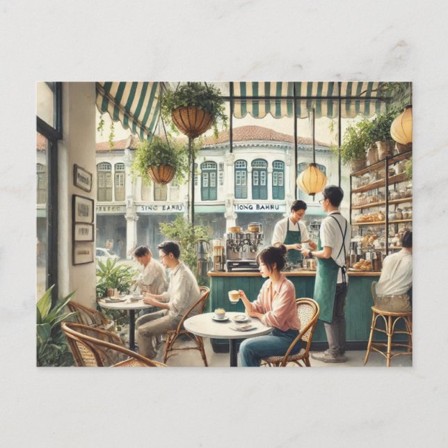 Postal Cafe en Singapore Watercolor Painting (Anverso)