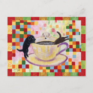 Postal Café Labradors Pintando mosaico