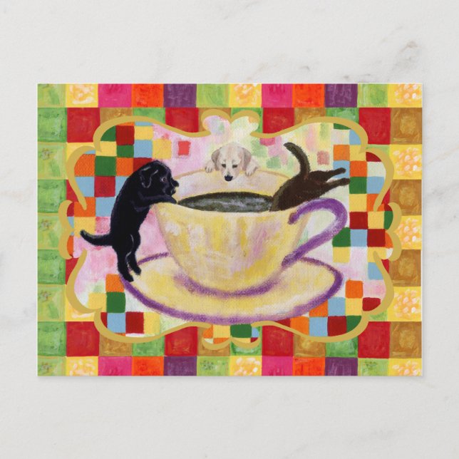 Postal Café Labradors Pintando mosaico (Anverso)