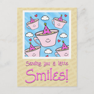 Postal Café Latte Bonito Sonrisas Amante del Café Feliz C