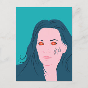 Postal Café Lover Chica Blue Hair Caffeine Tattoo