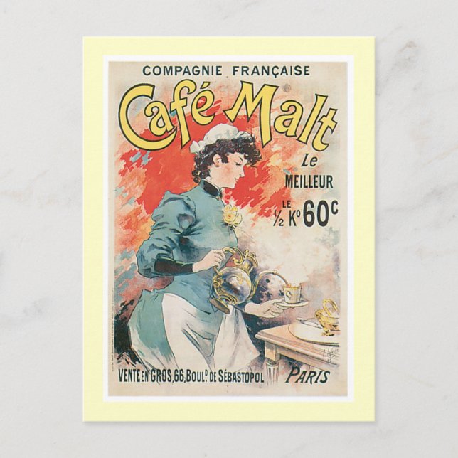 Postal Cafe Malt Vintage Café Drink Ad Art (Anverso)