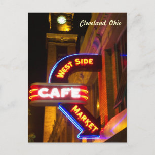 Postal Cafe Market Neon Postcard (Cleveland)