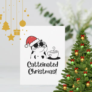 Postal Café Navideño con Gatos y Amante de las Fiestas