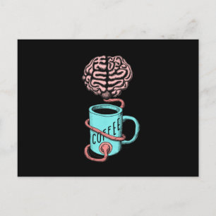 Postal Café para el cerebro. Gracioso ilustracion de café