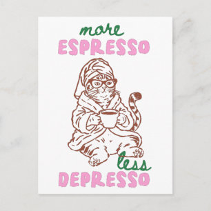 Postal Café Retro Gato Más Espresso Menos Depresión