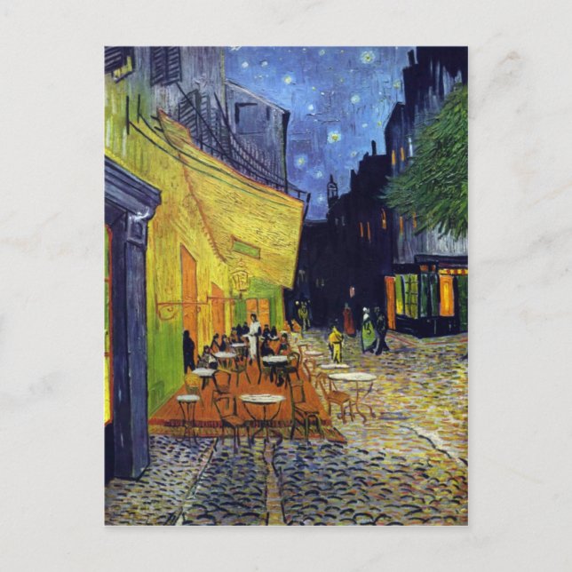 Postal Cafe Terrace de noche de Vincent van Gogh 1888 (Anverso)