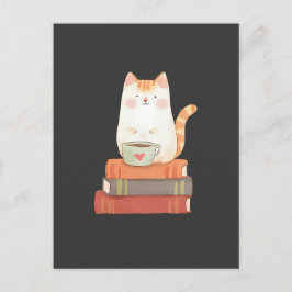 Postal Café Y Gato Para Los Amantes Del Libro