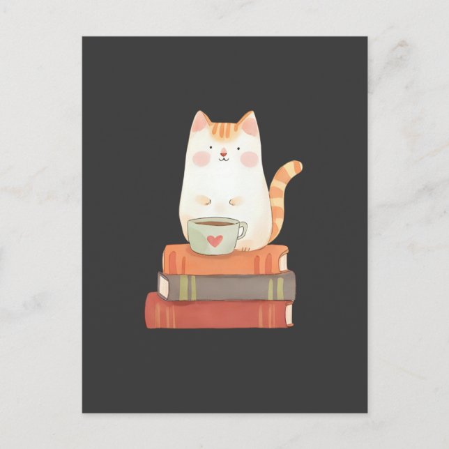 Postal Café Y Gato Para Los Amantes Del Libro (Anverso)