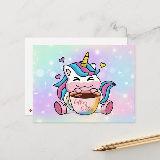 Postal Café y Mimos de Unicornio (Anverso/Reverso In Situ)