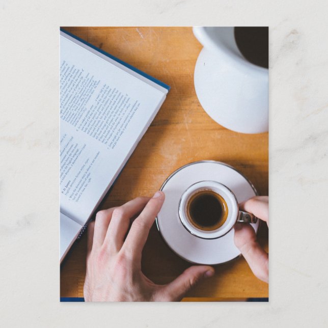 Postal Café y un libro; Domingo perezoso (Anverso)