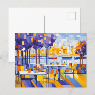Postal Cafetería Cubist al aire libre con mesas