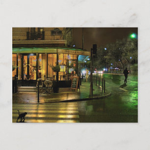 Postal Cafetería de París de noche