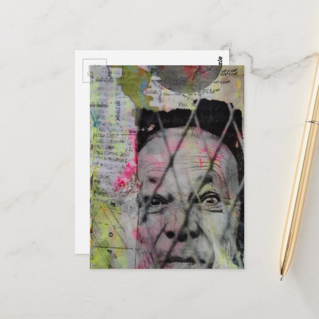 Postal caged man retro junk journal Mixed Media Collage (Anverso/Reverso In Situ)