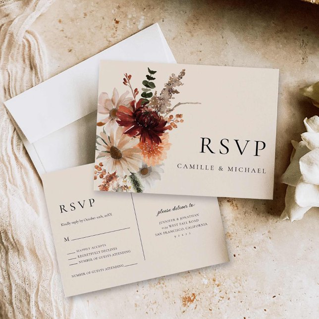 Postal Caída Borgoña Boda Rsvp (Fall Elegant Wedding Rsvp Card)