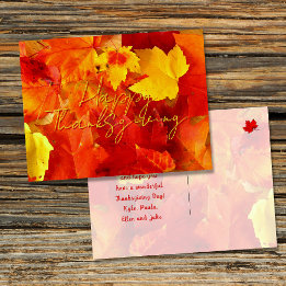 Postal Caída de las hojas rojas Feliz Día de Acción de Gr