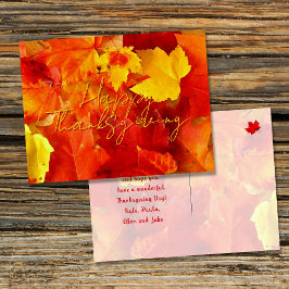 Postal Caída de las hojas rojas Feliz Día de Acción de Gr